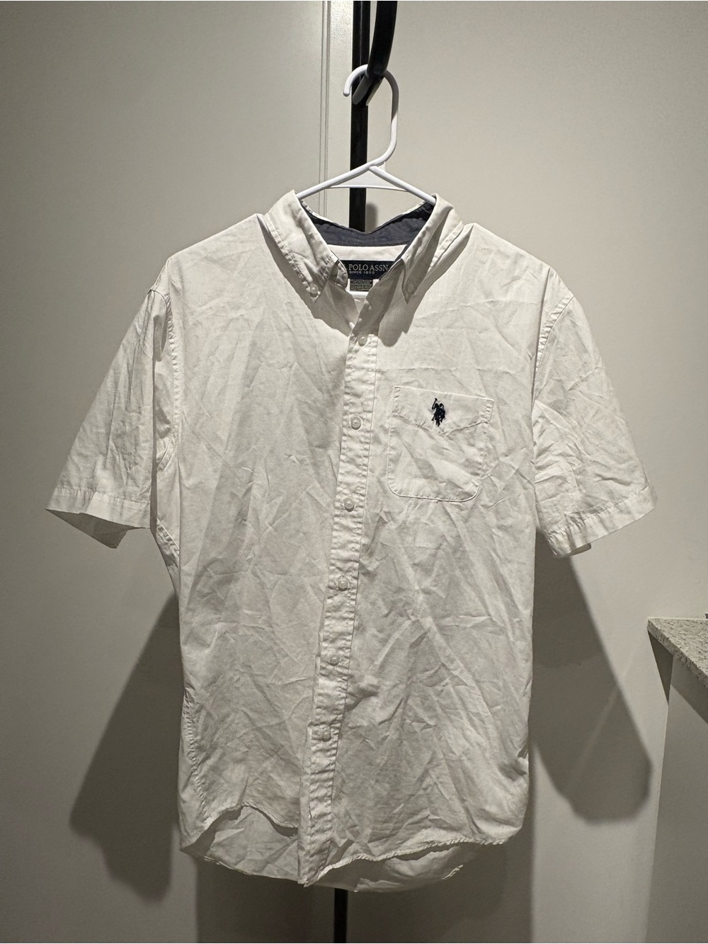 U.S. Polo Assn. White Short-Sleeve Button-Down Shirt with Navy Logo